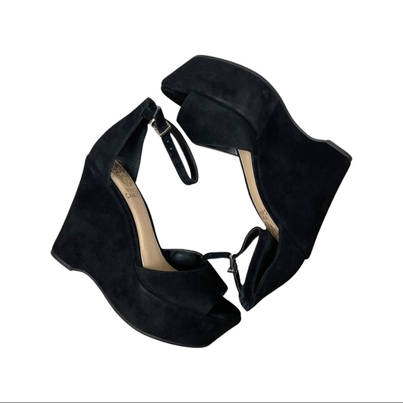 Vince Camuto Black Suede Platform Wedge Sandals NWB - Picture 5 of 13